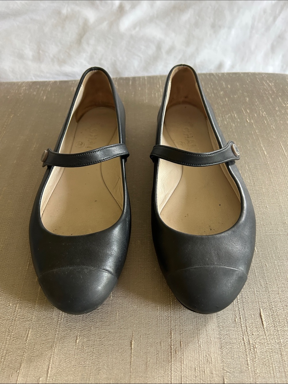 Classic Chanel Black Mary Jane Ballet Flats Lambskin Size 36